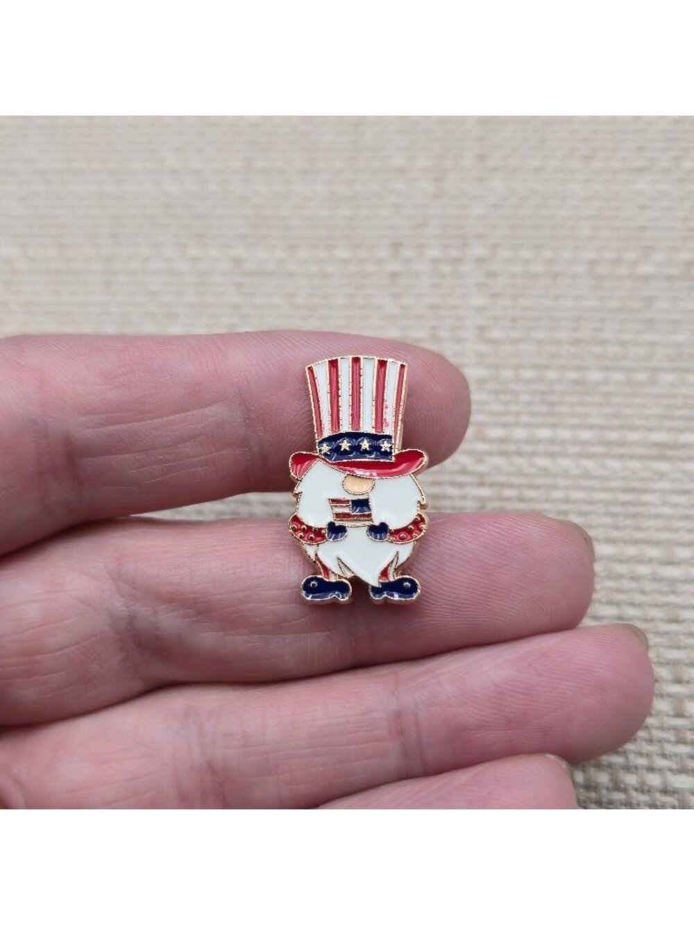 Patriotic Uncle Sam Gnome Enamel Lapel Pin Red White Blue Brooch A9138